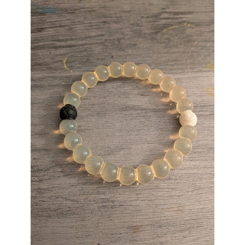 Lokai Classic Silicone Beaded Bracelet Translucent Clear White Black Beads